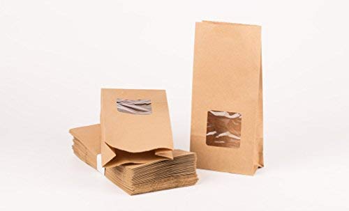 kgpack 50x Bolsas de Papel Kraft DIY con finestra 12 x 25 x 6 cm | Bolsas de Papel Kraft para niños | Calendario de adviento | Bolsa de Regalo de Fondo Plano | Bolsa de Papel de Alimentos