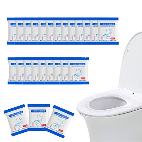 KINDPMA 50pcs Fundas Desechables Inodoro con Borde Elástico Fundas Baño WC Cubiertas para Asientos Papel Protector WC Desechable Impermeable Antibacteriano para Hospital Viaje Aeropuerto Hotel