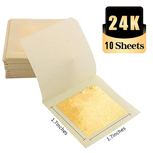 KINNO Pan de Oro Comestible 10 hojas 4.33x4.33cm Lámina de Oro Auténtico para Cocinar Pasteles & Chocolates Decoración Salud & Spa