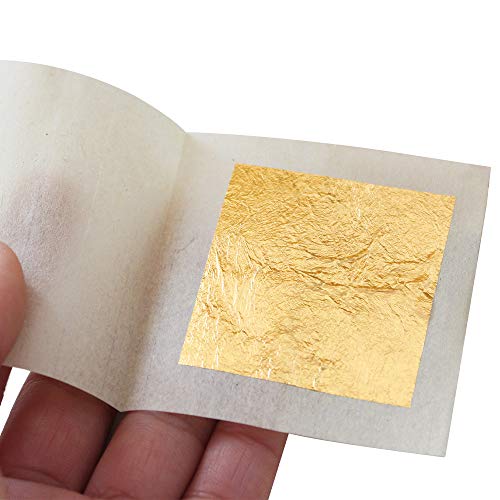 KINNO Pan de Oro Comestible 10 hojas 4.33x4.33cm Lámina de Oro Auténtico para Cocinar Pasteles & Chocolates Decoración Salud & Spa