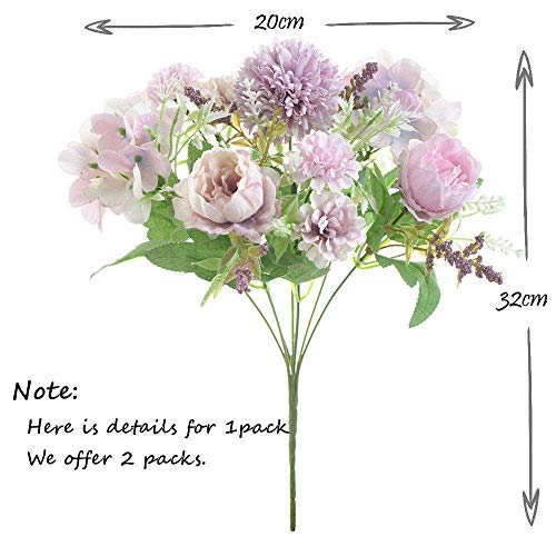 KIRIFLY - Ramo de hortensias artificiales de seda de peonía artificial, decoración de claveles de plástico, arreglos de flores realistas para decoración de bodas, centros de mesa, 2 paquetes
