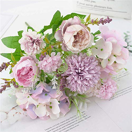 KIRIFLY - Ramo de hortensias artificiales de seda de peonía artificial, decoración de claveles de plástico, arreglos de flores realistas para decoración de bodas, centros de mesa, 2 paquetes