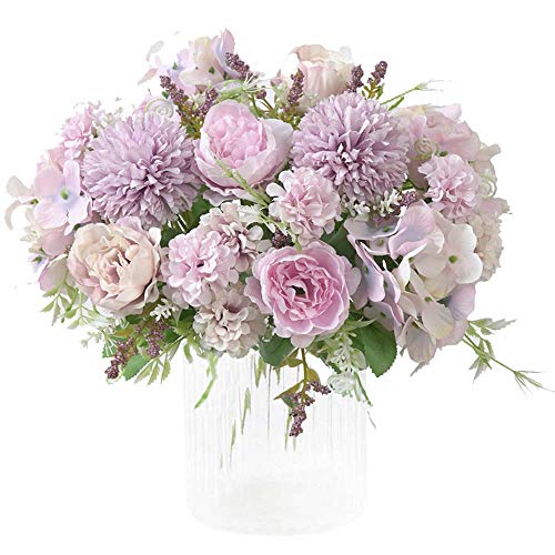 KIRIFLY - Ramo de hortensias artificiales de seda de peonía artificial, decoración de claveles de plástico, arreglos de flores realistas para decoración de bodas, centros de mesa, 2 paquetes