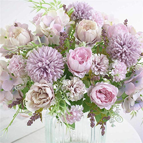 KIRIFLY - Ramo de hortensias artificiales de seda de peonía artificial, decoración de claveles de plástico, arreglos de flores realistas para decoración de bodas, centros de mesa, 2 paquetes