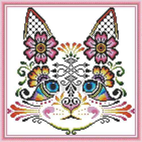 Kit de bordado de punto de cruz para adultos y niños, gatos de WOWDECOR animales de Navidad perros divertidos 11 quilates con sello DMC costura fácil principiantes Gato.