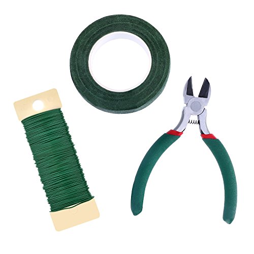 Kit de Herramienta de Arreglos Florales Cinta Floral Envoltura de Tallo 1/2 Pulgada por 30 Yardas, 22 Calibre Alambre Verde y 4 1/2 Pulgadas Cortador de Alambre