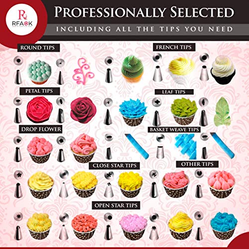 Kit de pastelería con 42 utensilios RFAQK | Torta giratoria para glaseado y decoración, bolsillos y casquillos, espátula, cuernos y más | Equipamiento de cocina para principiantes y profesionales