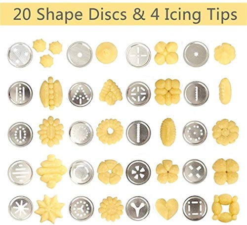 Kit de prensa de galletas para hacer galletas y decoración con 20 discos de acero inoxidable y 4 boquillas