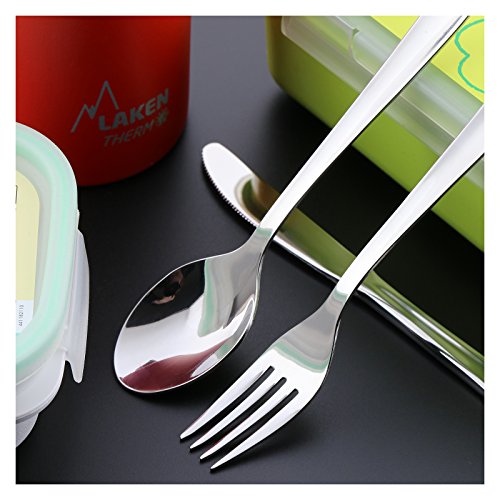 Kit Urban Food con Cubiertos en Acero Inoxidable 18/0 Niquel Free - Bolsa Térmica Porta Alimentos con 4 Tapers Herméticos. Dots Azul