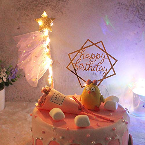 Kitchen-dream 12 Piezas Feliz cumpleaños Cake Topper Acrílico Cupcake Toppers Decoración del Partido Decoración de Pastel de acrílico Brillo, Decoraciones de Boda