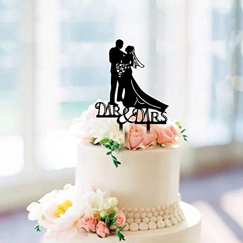 Kitchen-dream Novia y novio silueta de boda, Sr. y Sra. Wedding Cake Topper, Decoraciones de boda, Acrílico Cake Topper para decoraciones de boda