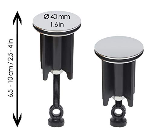 Kitchen Helpis® Tapón de Desagüe de Calidad, 1 pieza, ⌀ 40 mm, altura ajustable entre 6,5 cm - 9,5 cm, Tapón universal Lavabo, Tapones para todos los Desagües estándar, Tapones Baño, Tapón fregadero