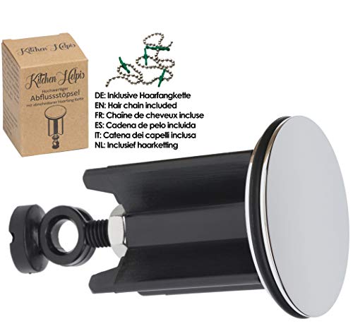 Kitchen Helpis® Tapón de Desagüe de Calidad, 1 pieza, ⌀ 40 mm, altura ajustable entre 6,5 cm - 9,5 cm, Tapón universal Lavabo, Tapones para todos los Desagües estándar, Tapones Baño, Tapón fregadero