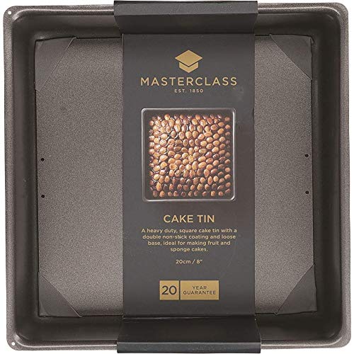 Kitchencraft Master Class Molde Cuadrado para reposteria con Base Suelta, Acero, Negro, 21.8x24x8.2 cm