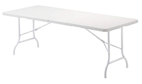 KitGarden - Mesa Plegable Multifuncional, 180x75x74cm, Blanco Imitación Ratán, Lux 180
