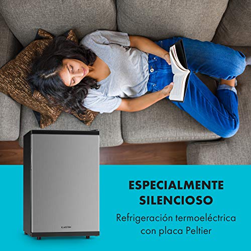 Klarstein Beerbauch Minibar - Nevera, Nevera para habitación, 65 l, Eficiencia energética de clase A, Termoeléctrico, Silencioso, Regulación de temperatura en 5 niveles, 12 alturas, Plateado