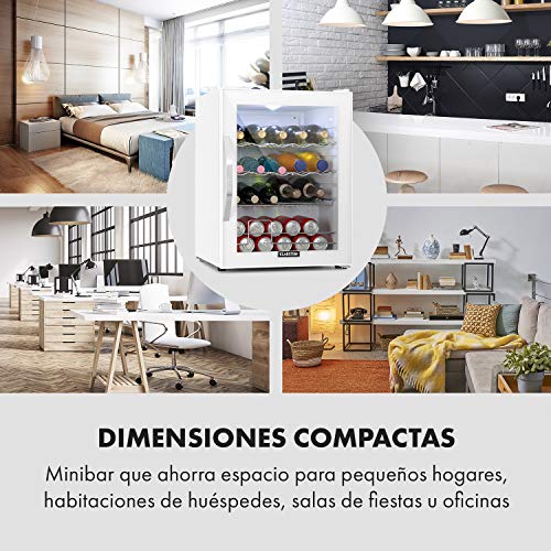 Klarstein Beersafe XL Quartz - Refrigerador de bebidas, Nevera, 60 litros de capacidad, Eficiencia energética de clase A++, Puerta frontal de vidrio, Iluminación interior, Diseño compacto, Blanco