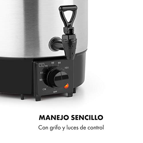 Klarstein Biggie Eco - Olla para mermeladas y dispensador de bebidas, 1000 W, 30-100 °C, 9 litros de volumen, grifo, luces de control, incluye rejilla