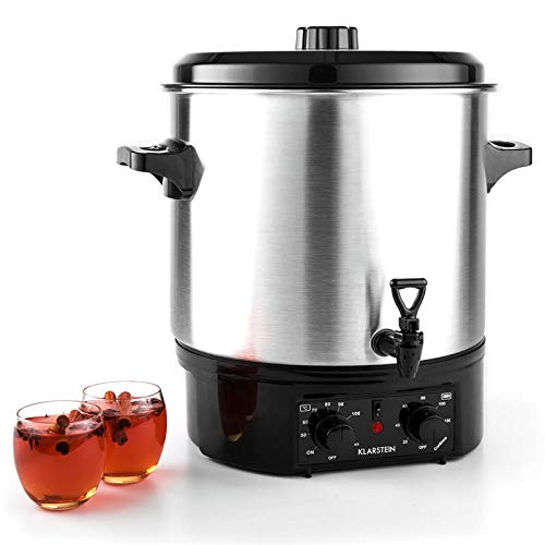 Klarstein Biggie Olla eléctrica Pasteurizadora - Dispensador de bebidas, Conservadora, 27 Litros, 2000 W, Temperatura regulable, Temporizador, Acero inoxidable, Plata