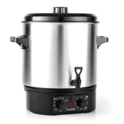 Klarstein Biggie Olla eléctrica Pasteurizadora - Dispensador de bebidas, Conservadora, 27 Litros, 2000 W, Temperatura regulable, Temporizador, Acero inoxidable, Plata