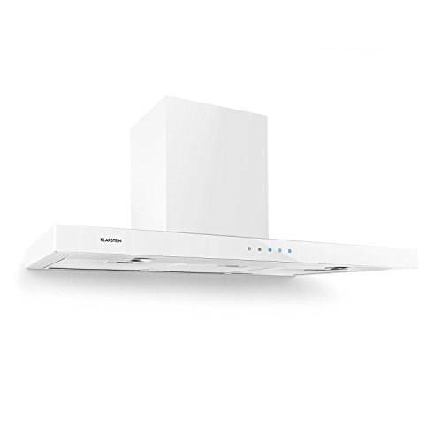 Klarstein Bon Vivant Blanc - Campana extractora, Extractor de humos, 650 m³/h, Acero, Vidrio, Táctil, 90 cm, 2 filtros carbón activo, Blanco