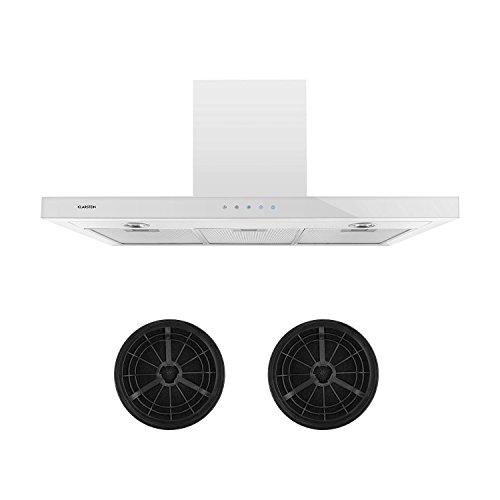 Klarstein Bon Vivant Blanc - Campana extractora, Extractor de humos, 650 m³/h, Acero, Vidrio, Táctil, 90 cm, 2 filtros carbón activo, Blanco