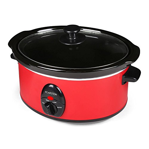 Klarstein Bristol 35 Olla de cocción Lenta 3,5 L (200W Potencia, Cocina a Baja Temperatura, sin fogones, Interior cerámica, Exterior Acero INOX Rojo)