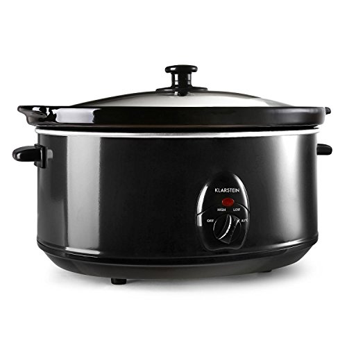 Klarstein Bristol 65 - Olla de cocción Lenta, Olla Lenta, 6,5 litros, cazuela Desmontable de cerámica, Exterior de Acero Inoxidable, Tapa de Vidrio, 300 W, 2 Niveles de Temperatura, Negro
