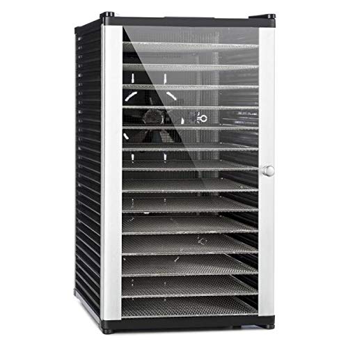 Klarstein Fruit Jerky 14 - Deshidratadora, Desecadora, Secadora de fruta y carne, 14 pisos, Montaje por inserción, 1000 W, Circulación de aire, Temperatura regulable, Pantalla LCD, Negro