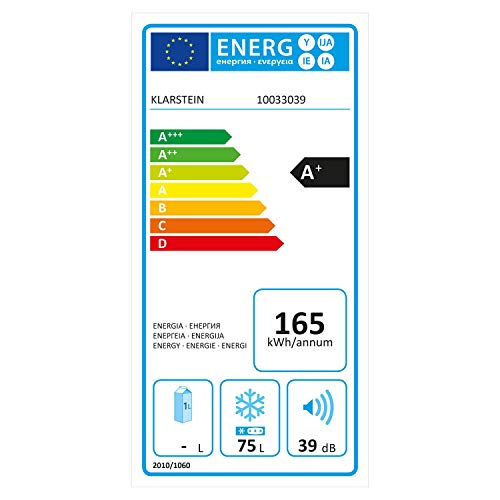Klarstein Garfield XL Silver Edition - Congelador, Clase de eficiendcia energética A+, Volumen interior 75 L, Temperatura graduable en 4 niveles, Pies regulables, Sonido 39 dB, Gris/plateado