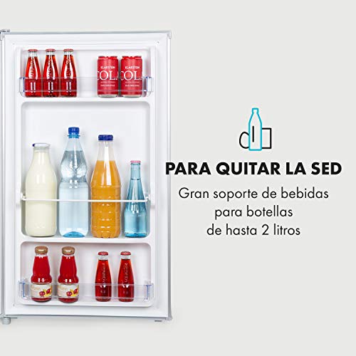 Klarstein Hudson Nevera - 88 litros, eficiencia energética A++, 3 estantes de cristal, 2 compartimentos para verduras, luz interior LED, 3 compartimentos para botellas de hasta 2 litros, Gris-plata