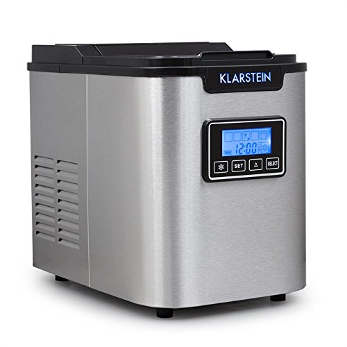 Klarstein Icemeister Máquina de Hielo - Cubito 3 tamaños, Preparación en 15min, Producción 12kg/día, Autolimpieza, Temporizador, Pantalla LCD, Tanque 1,1L, 150W, Acero inoxidable, Negro