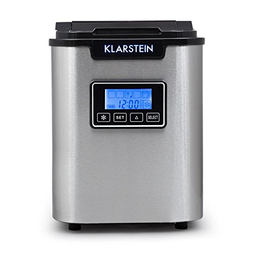 Klarstein Icemeister Máquina de Hielo - Cubito 3 tamaños, Preparación en 15min, Producción 12kg/día, Autolimpieza, Temporizador, Pantalla LCD, Tanque 1,1L, 150W, Acero inoxidable, Negro