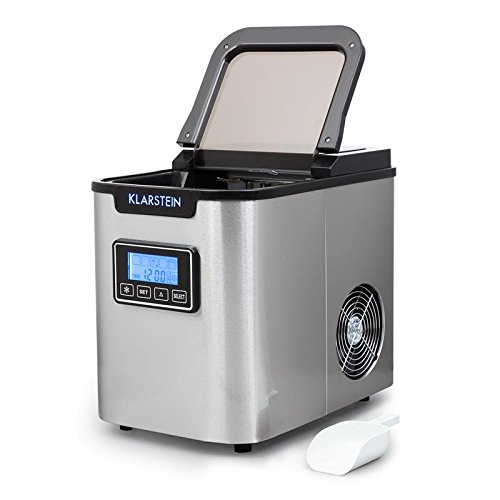 Klarstein Icemeister Máquina de Hielo - Cubito 3 tamaños, Preparación en 15min, Producción 12kg/día, Autolimpieza, Temporizador, Pantalla LCD, Tanque 1,1L, 150W, Acero inoxidable, Negro