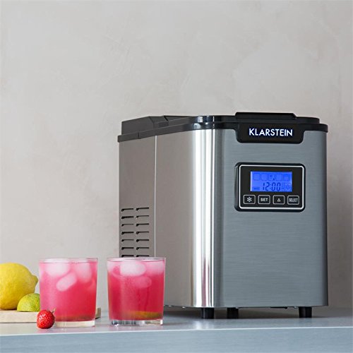Klarstein Icemeister Máquina de Hielo - Cubito 3 tamaños, Preparación en 15min, Producción 12kg/día, Autolimpieza, Temporizador, Pantalla LCD, Tanque 1,1L, 150W, Acero inoxidable, Negro
