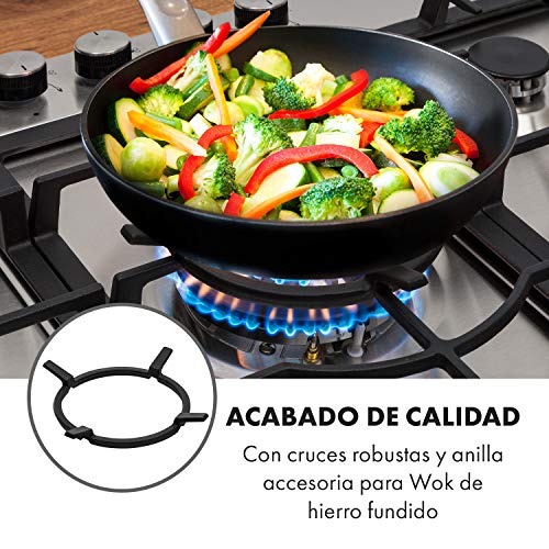 Klarstein Ignito - Placa de cocina a gas, Autárquico, Quemador Sabaf, Gas natural/propano, Válvula de seguridad, Autoapagado, Vitrocerámica, Rejillas de hierro fundido, 75 cm, 5 fuegos, Plateado
