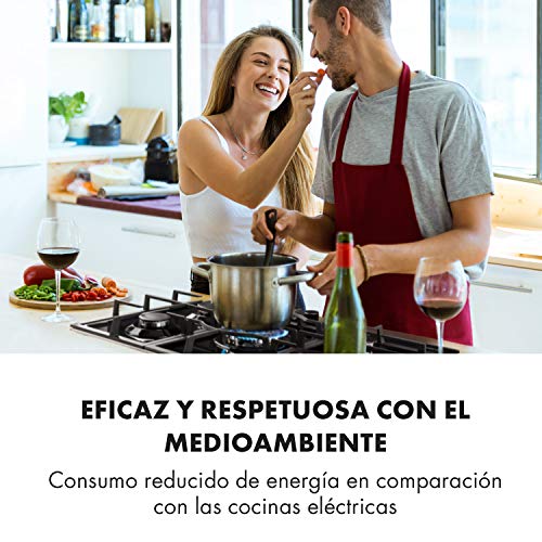 Klarstein Ignito - Placa de cocina a gas, Autárquico, Quemador Sabaf, Gas natural/propano, Válvula de seguridad, Autoapagado, Vitrocerámica, Rejillas de hierro fundido, 75 cm, 5 fuegos, Plateado