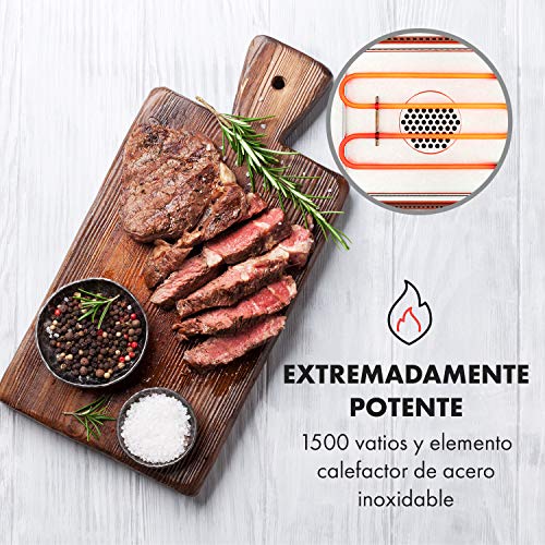 KLARSTEIN Köfte Barbacoa eléctrica - 1500 W, Control táctil, Quemador de Acero Inoxidable, Superficie de la Parrilla de Aluminio Fundido, Bandeja para Recoger Grasa, Conserva el Calor, Negro