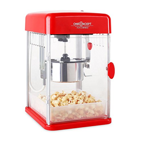 Klarstein Rockkorn - máquina de palomitas de maíz, retro, palomitero, 350 W, extraíble, iluminación interior, aprox. 60 l/h, puerta con cerradura magnética, cuchara dosificadora, Rojo