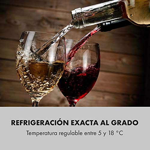 Klarstein Shiraz Vinoteca - Volumen: 42 litros, Temperatura: 5-18 °C, Espacio para 16 botellas de vino, Eficiencia energética clase A, Panel de control táctil, 3 baldas, Aislada, Negra