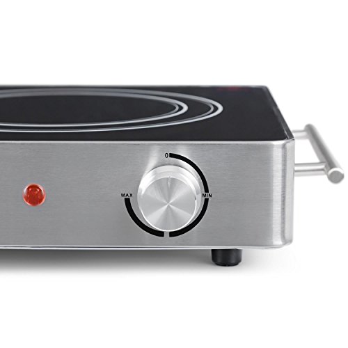 Klarstein VariCook Duo Silver Edition - Placa vitrocerámica, Cocción doble, Potencia: 1800W-20cm Ø, 1200W-16,5cm Ø, Indicadores luminosos, Calentador halógeno, Acero inoxidable, Gris/negro