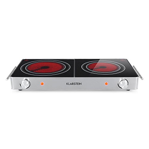 Klarstein VariCook Duo Silver Edition - Placa vitrocerámica, Cocción doble, Potencia: 1800W-20cm Ø, 1200W-16,5cm Ø, Indicadores luminosos, Calentador halógeno, Acero inoxidable, Gris/negro