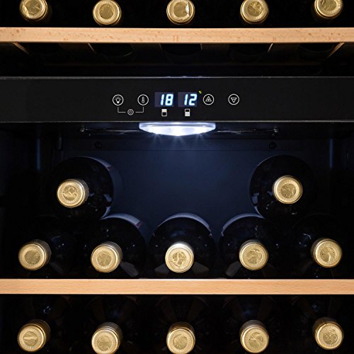 KLARSTEIN Vinamour - Nevera para vinos, Nevera para Bebidas, Refrigerador gastronomía, 2 Zonas, Iluminación LED, Módulo Independiente, Silencioso, Acero INOX, 54 Botellas, 8 Baldas, 148 L, Plateado