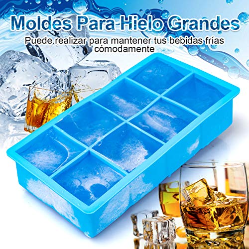 KLAS REMO Cubiteras Hielo Bandejas para Hielo,Set de 3 Moldes para Hielo con Tapas Bandejas de Silicona 35 Cubos Hielos para Bebidas/Whisky/Cócteles/Coca-Cola/Sopa Fría, Azul