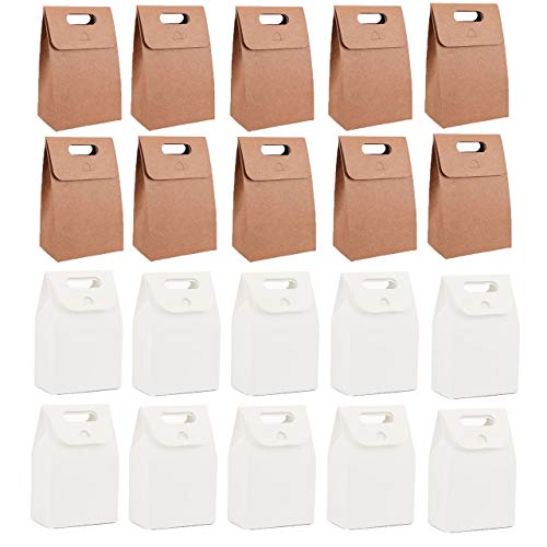 knowing Papel Kraft Caja de Regalo,Bolsa de Papel Kraft,Dulces Regalos Cajas,para el Presente del Banquete de Boda Embalaje Favor Favor Regalo Dulces,10 pcs Blanco y 10 pcs marrón