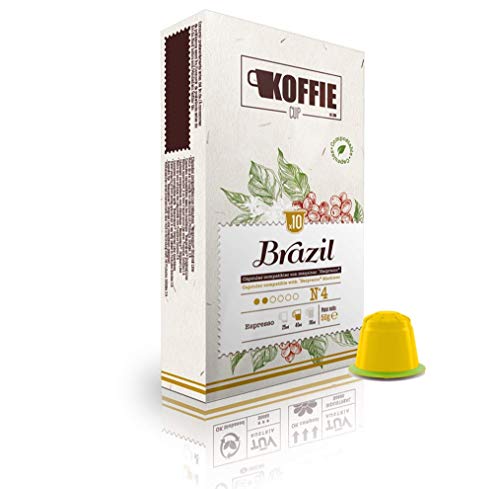 Koffie Cup Brazil 40 cápsulas compostables de café compatibles con máquinas Nespresso , receta Brasil , 40 capsulas cafe (4x10cáps) koffiecup