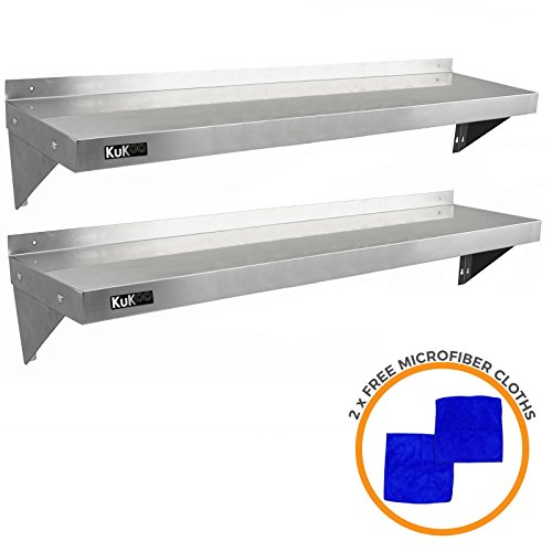 KuKoo - 2 Estantes de Pared 140cm x 30cm de Acero Inoxidable para Cocina Comercial, Café, Bar, Restaurante y Taller