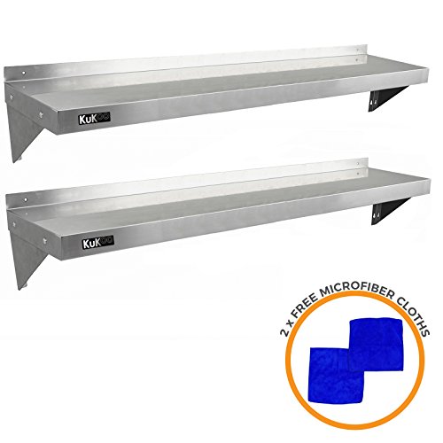 KuKoo - 2 Estantes de Pared 150cm x 30cm de Acero Inoxidable para Cocina Comercial, Café, Bar, Restaurante y Taller