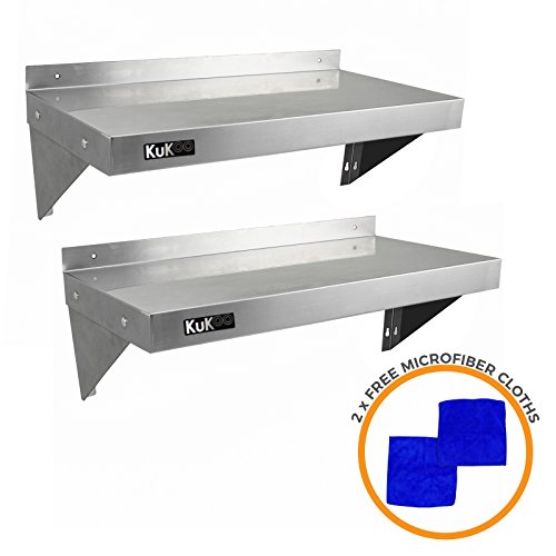 KUKOO 2 estantes de Pared de 90 cm x 30 cm de Acero Inoxidable Cocina Comercial, cafetería, Restaurante, Bar y Taller