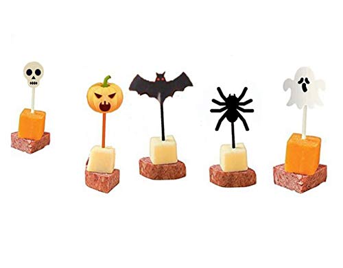 kungfu Mall 100 Piezas de decoración para Cupcakes de Halloween, decoración de Frutas, Palillos de decoración con Farol de Calabaza Fantasma, Esqueletos para niños, Fiesta temática de Halloween